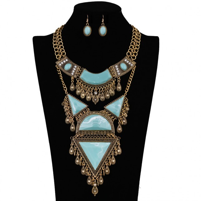 Layered Gold Chunky Necklace Retro Costume Jewelry Sets