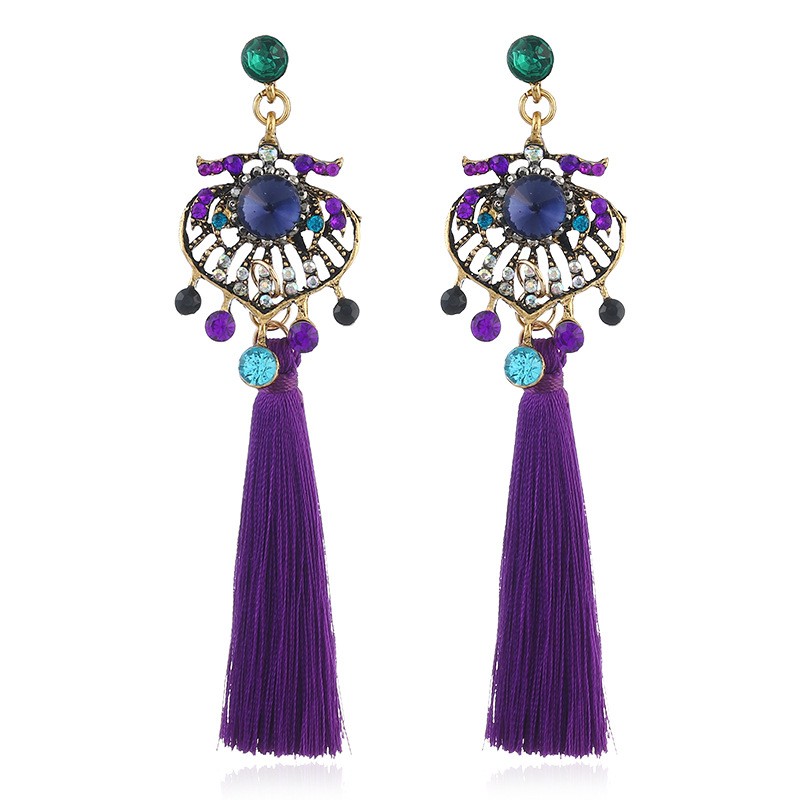 Wholesale Heart Gold Dangle Earrings Purple Blue Crystals Tassels Drop ...