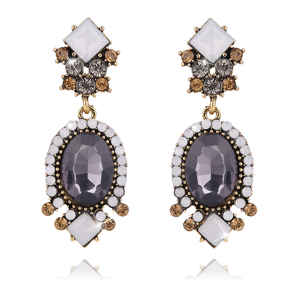 Luxuriant Bridal Black White Gems Crystal Gold Statement Earrings
